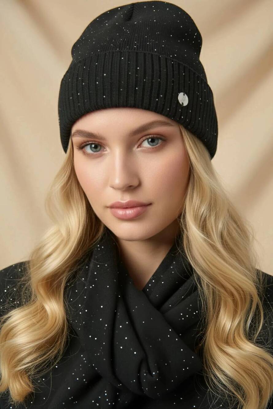 NEW JOSEPH RIBKOFF sequined knit beanie in black